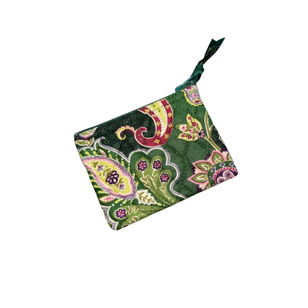 Vera Bradley Chelsea Green Paisley Quilted Cotton Zip Coin Purse Card Wallet